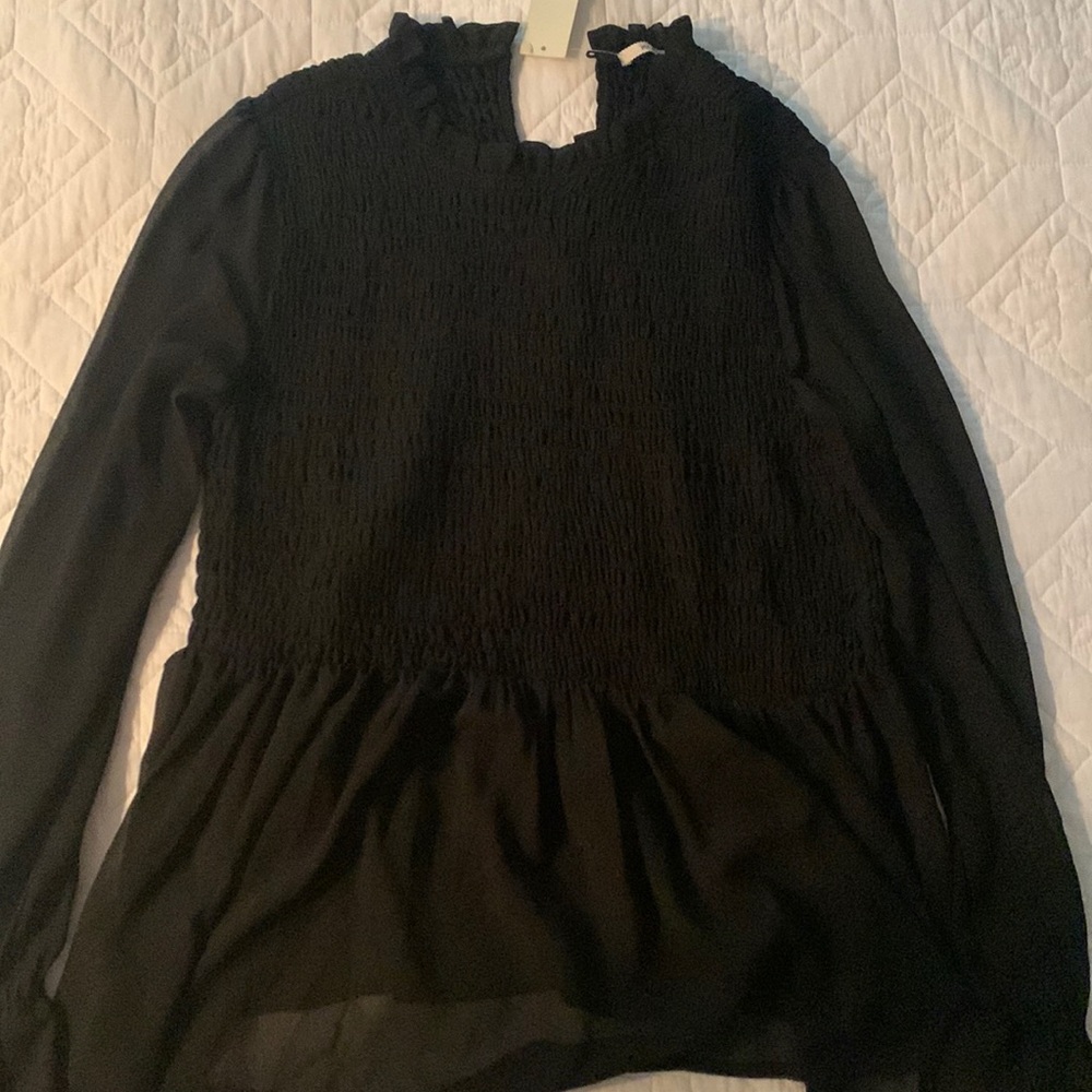 Black Shirred Peplum Top